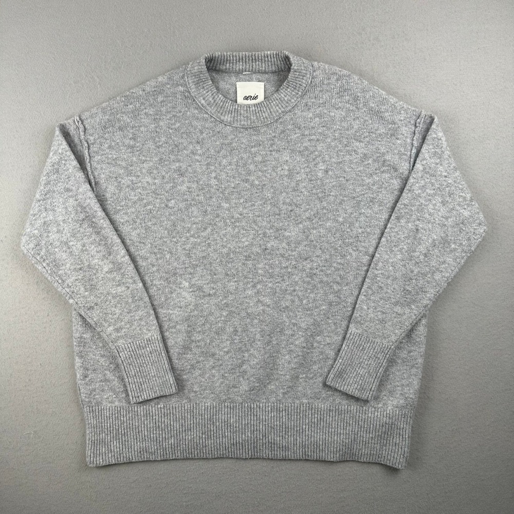Aerie Crewneck Sweater Womens XS Grey Oversized Dropped Shoulder Exposed Seam
